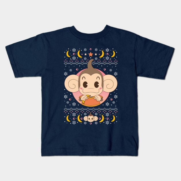 Monkey Banana Christmas Sweater Kids T-Shirt by Alundrart